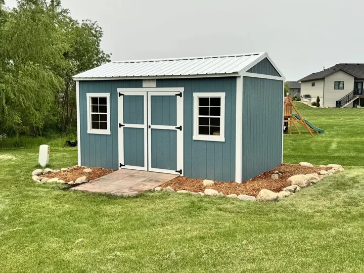 Blue Shed & Backyard Landscaping